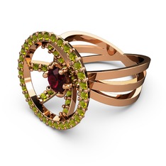 Peridot ve rodolit garnet 14 ayar rose altın yüzük