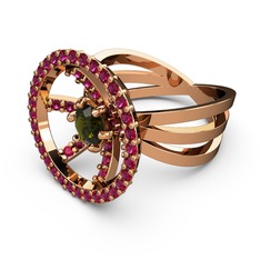 Mayra Çember Yüzük - Rodolit garnet ve peridot 925 ayar rose altın kaplama gümüş yüzük #2gv8xh
