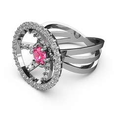 Mayra Çember Yüzük - Swarovski ve pembe kuvars 8 ayar beyaz altın yüzük #2j0y96