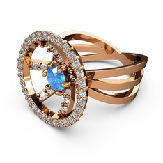 Swarovski ve akuamarin 925 ayar rose altın kaplama gümüş yüzük