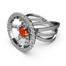 Pırlanta ve sitrin 925 ayar gümüş yüzük (0.5 karat)