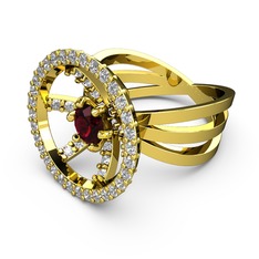 Beyaz zirkon ve rodolit garnet 8 ayar altın yüzük
