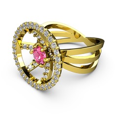 Swarovski ve pembe kuvars 18 ayar altın yüzük