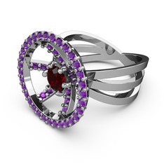 Mayra Çember Yüzük - Ametist ve garnet 18 ayar beyaz altın yüzük #7pocih