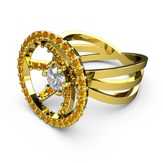 Mayra Çember Yüzük - Sitrin ve pırlanta 14 ayar altın yüzük (0.855 karat) #9bbf1d