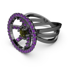 Mayra Çember Yüzük - Ametist ve peridot 925 ayar siyah rodyum kaplama gümüş yüzük #9kc1ho