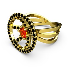 Mayra Çember Yüzük - Siyah zirkon ve sitrin 18 ayar altın yüzük #9xyprf