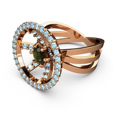 Akuamarin ve peridot 18 ayar rose altın yüzük