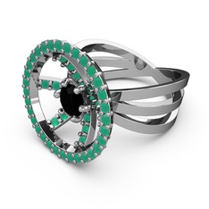 Mayra Çember Yüzük - Kök zümrüt ve siyah zirkon 14 ayar beyaz altın yüzük #az331