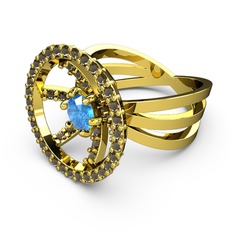 Mayra Çember Yüzük - Dumanlı kuvars ve akuamarin 925 ayar altın kaplama gümüş yüzük #csex4g