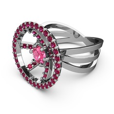 Rodolit garnet ve pembe kuvars 8 ayar beyaz altın yüzük