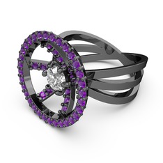 Mayra Çember Yüzük - Ametist ve pırlanta 925 ayar siyah rodyum kaplama gümüş yüzük (0.855 karat) #dm24hi