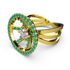Mayra Çember Yüzük - Kök zümrüt ve swarovski 8 ayar altın yüzük #du4svy