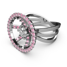 Mayra Çember Yüzük - Pembe kuvars ve swarovski 14 ayar beyaz altın yüzük #e1niqb