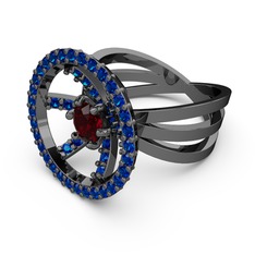 Mayra Çember Yüzük - Lab safir ve garnet 925 ayar siyah rodyum kaplama gümüş yüzük #edcbhh