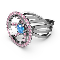 Mayra Çember Yüzük - Pembe kuvars ve akuamarin 925 ayar gümüş yüzük #ep8f0c