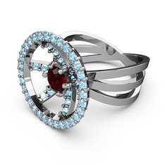 Mayra Çember Yüzük - Akuamarin ve garnet 18 ayar beyaz altın yüzük #eqt03v