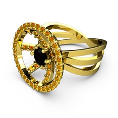 Sitrin ve siyah zirkon 8 ayar altın yüzük