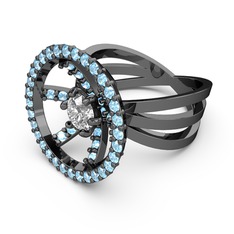 Mayra Çember Yüzük - Akuamarin ve swarovski 925 ayar siyah rodyum kaplama gümüş yüzük #f46dx8