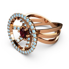 Akuamarin ve rodolit garnet 14 ayar rose altın yüzük