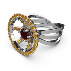 Sitrin ve garnet 8 ayar beyaz altın yüzük