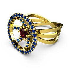 Lab safir ve rodolit garnet 18 ayar altın yüzük