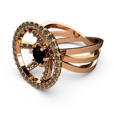 Mayra Çember Yüzük - Dumanlı kuvars ve siyah zirkon 8 ayar rose altın yüzük #gk89dr
