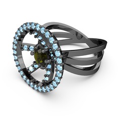 Mayra Çember Yüzük - Akuamarin ve peridot 925 ayar siyah rodyum kaplama gümüş yüzük #gqr7a1