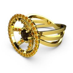 Mayra Çember Yüzük - Sitrin ve dumanlı kuvars 14 ayar altın yüzük #j1wicl