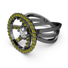 Mayra Çember Yüzük - Peridot ve beyaz zirkon 925 ayar siyah rodyum kaplama gümüş yüzük #k2s64l