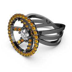 Sitrin ve swarovski 925 ayar siyah rodyum kaplama gümüş yüzük