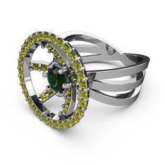 Peridot ve yeşil kuvars 14 ayar beyaz altın yüzük