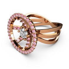 Mayra Çember Yüzük - Pembe kuvars ve swarovski 925 ayar rose altın kaplama gümüş yüzük #kvsz07