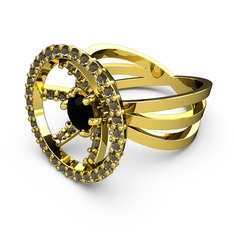 Mayra Çember Yüzük - Dumanlı kuvars ve siyah zirkon 925 ayar altın kaplama gümüş yüzük #l1o4j4