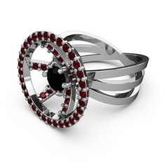 Garnet ve siyah zirkon 18 ayar beyaz altın yüzük