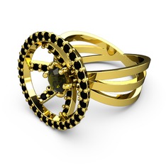 Siyah zirkon ve peridot 14 ayar altın yüzük