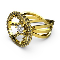 Dumanlı kuvars ve swarovski 8 ayar altın yüzük