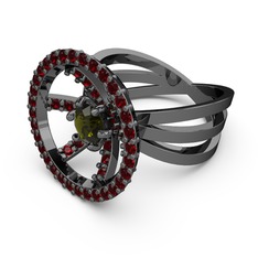 Mayra Çember Yüzük - Garnet ve peridot 925 ayar siyah rodyum kaplama gümüş yüzük #mznmjc