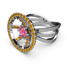 Mayra Çember Yüzük - Sitrin ve pembe kuvars 925 ayar gümüş yüzük #n8z3kk