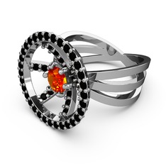 Mayra Çember Yüzük - Siyah zirkon ve sitrin 18 ayar beyaz altın yüzük #nj7j3x