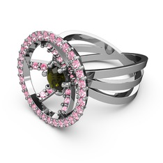 Pembe kuvars ve peridot 18 ayar beyaz altın yüzük