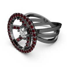 Garnet ve swarovski 925 ayar siyah rodyum kaplama gümüş yüzük