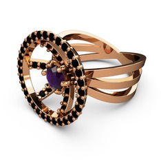 Siyah zirkon ve ametist 14 ayar rose altın yüzük