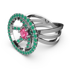 Mayra Çember Yüzük - Kök zümrüt ve pembe kuvars 925 ayar gümüş yüzük #pzwp1p