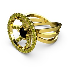 Peridot ve siyah zirkon 925 ayar altın kaplama gümüş yüzük