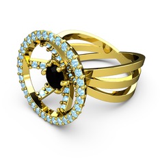 Mayra Çember Yüzük - Akuamarin ve siyah zirkon 8 ayar altın yüzük #qf5vps