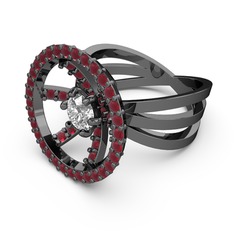 Mayra Çember Yüzük - Kök yakut ve swarovski 925 ayar siyah rodyum kaplama gümüş yüzük #r5l9am