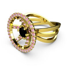 Mayra Çember Yüzük - Pembe kuvars ve siyah zirkon 8 ayar altın yüzük #r5rsyk