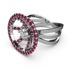 Mayra Çember Yüzük - Rodolit garnet ve pırlanta 14 ayar beyaz altın yüzük (0.855 karat) #r9ycq3