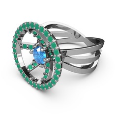 Mayra Çember Yüzük - Kök zümrüt ve akuamarin 14 ayar beyaz altın yüzük #rz6hst